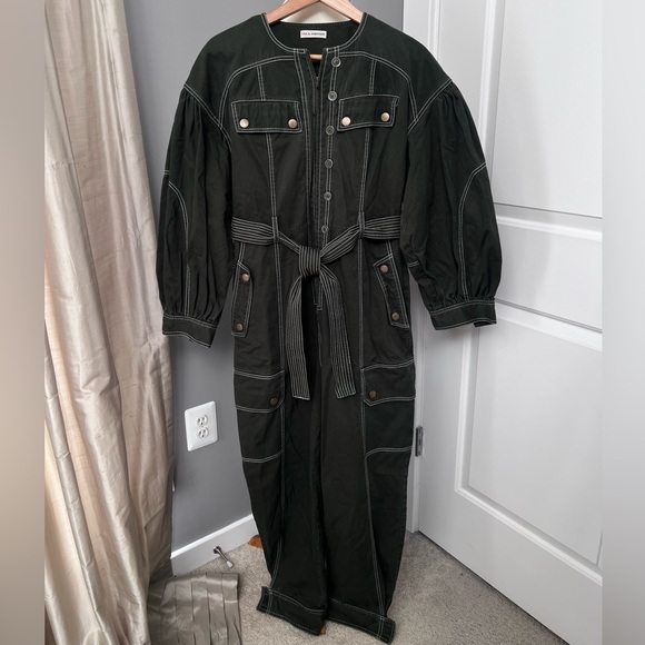 Ulla Johnson Dark Green Utility Jumpsuit with Belted Waist - Picture 3 of 14